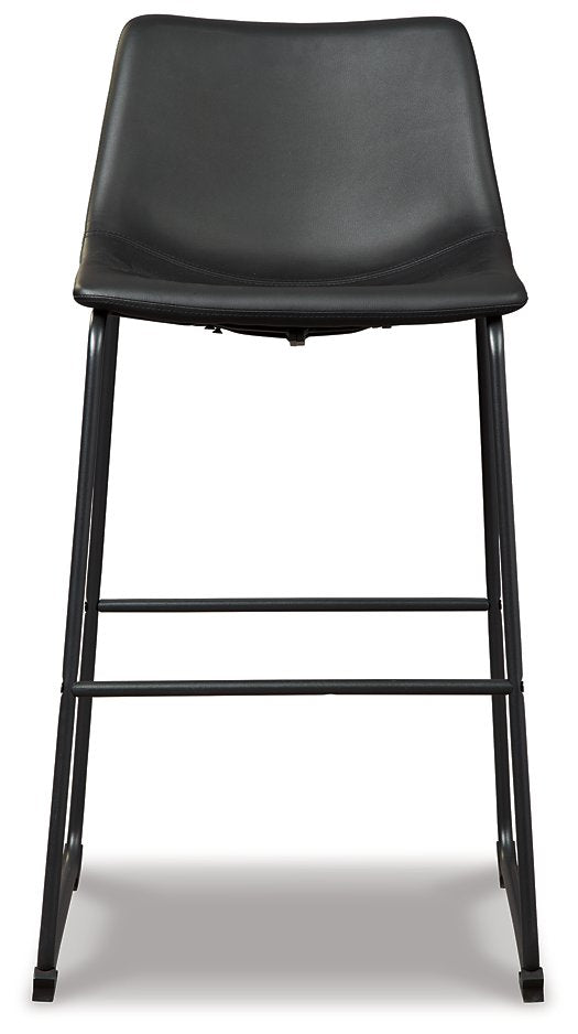 Ashley Furniture Centiar pub height bar stool with wooden legs and cushioned seat, shown from a head-on view.
