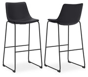 Ashley Furniture Centiar pub height bar stool with wooden seat and metal legs, showcasing a modern design in warm finish.