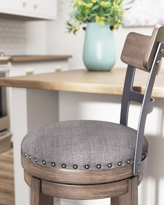 Ashley Furniture Caitbrook bar height bar stool with wooden legs and upholstered seat, perfect for kitchen or bar counter seating.