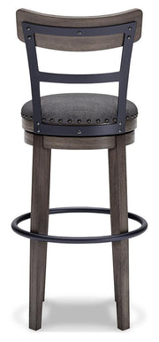 Ashley Furniture Caitbrook bar height barstool with wooden back and seat, showcasing a sturdy design and rich finish.