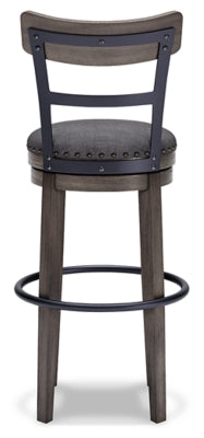 Ashley Furniture Caitbrook bar height barstool with wooden back and seat, showcasing a sturdy design and rich finish.