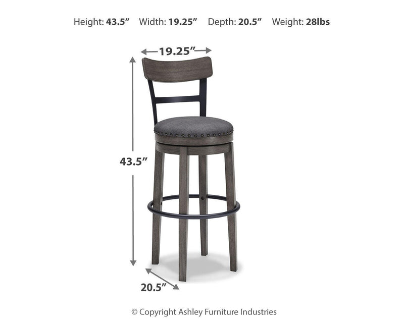 Ashley Furniture Caitbrook bar height bar stool with wooden legs and cushioned seat, perfect for kitchen or bar area.