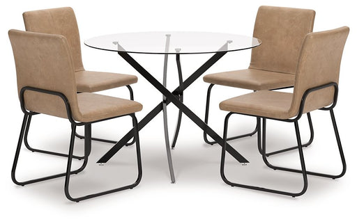 Ashley Furniture Pharwynn dining room set with a wooden table and matching chairs, shown from an angled perspective.