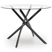 Ashley Furniture Pharwynn dining table with a spacious rectangular wooden top and sturdy legs, shown from an angled view.