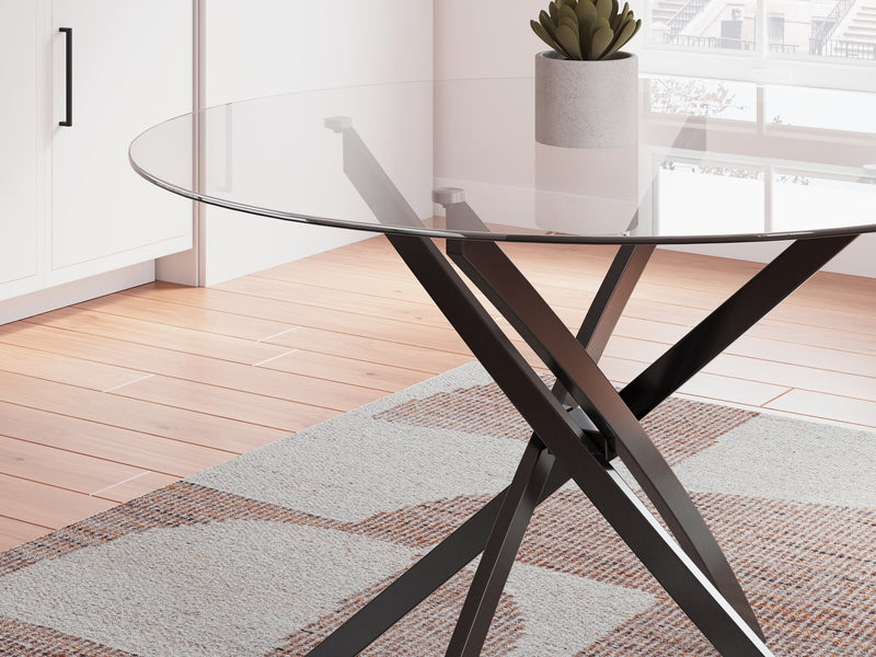 Close-up of the Ashley Furniture Pharwynn dining table showing the wood grain and detailed edge design.
