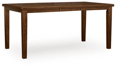 Ashley Furniture Ralene counter height dining extension table shown from an angled side view, highlighting its wood finish and sturdy design.
