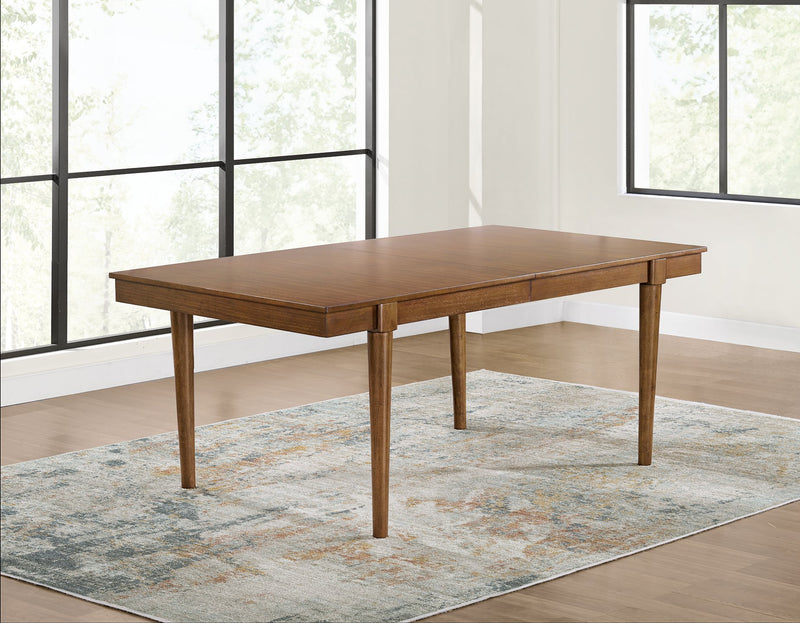 Ashley Furniture Lyncott dining extension table with a wood finish and leaf extension, showcasing a modern dining room setting.