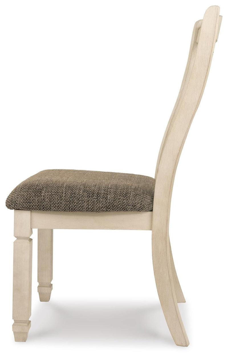 Ashley Furniture Bolanburg dining room set with a rectangular table and six upholstered chairs in a modern design.