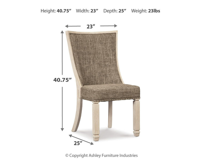 Ashley Furniture Bolanburg dining room set with a wooden table and matching chairs in a modern dining space.