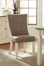 Ashley Furniture Bolanburg dining room set with a wooden table and matching chairs, shown in a modern, elegant dining space.