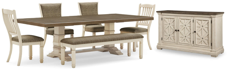 Ashley Furniture Bolanburg dining room set with a wooden table and matching chairs in a modern dining space.
