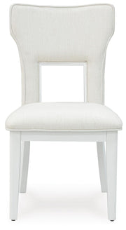 Ashley Furniture Chalanna dining chair with upholstered seat and wooden frame, shown from a head-on perspective.
