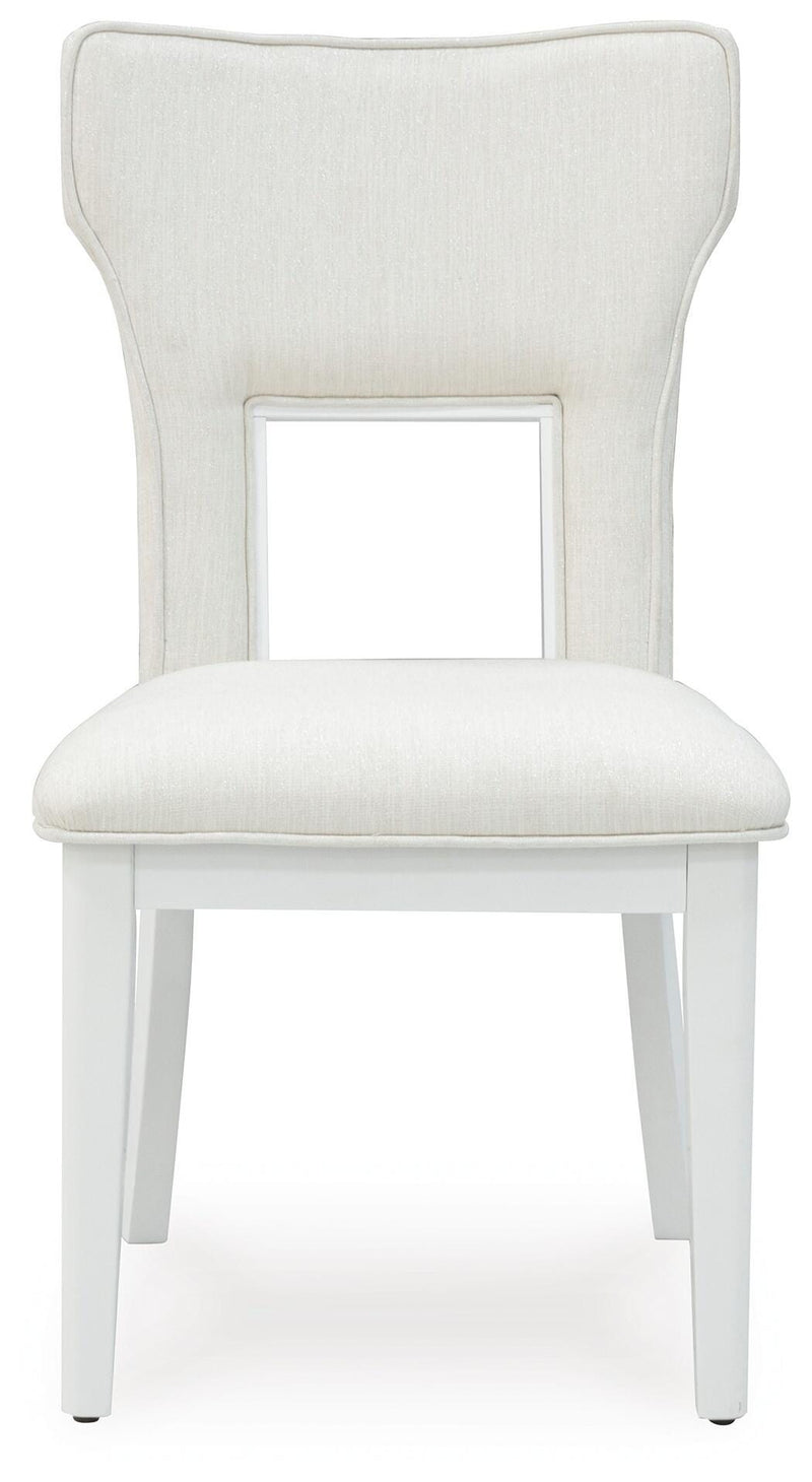 Ashley Furniture Chalanna dining chair with upholstered seat and wooden frame, shown from a head-on perspective.
