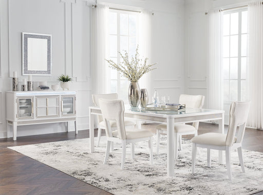 Ashley Furniture Chalanna dining room set with a table and six upholstered chairs in a modern design.