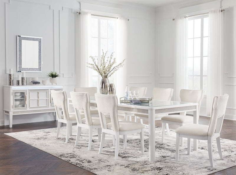 Ashley Furniture Chalanna dining room set with a wooden table and matching chairs in a modern dining room setting.
