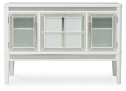 Ashley Furniture Chalanna dining server with LED lighting, featuring multiple drawers and storage compartments in a modern design.