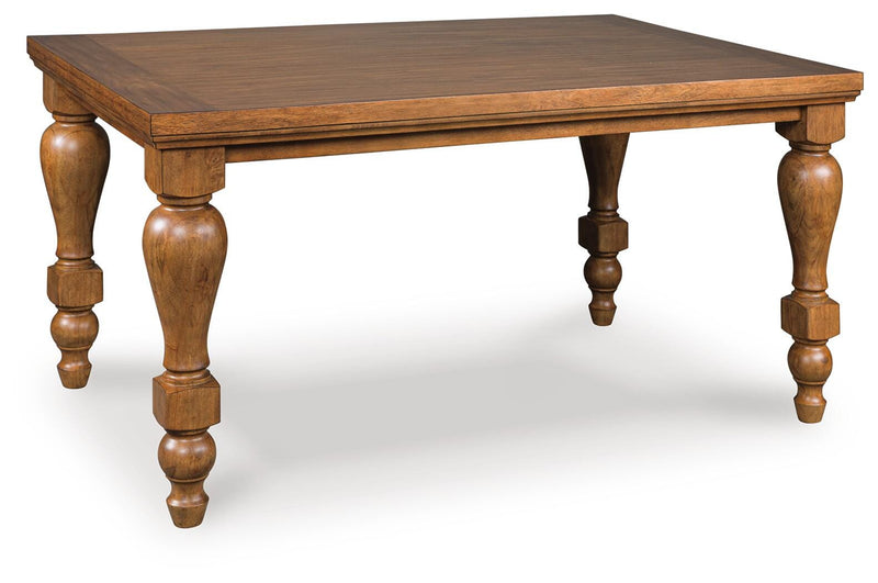 Ashley Furniture Greddinton dining room set with a wooden table and six upholstered chairs, shown from an angle.