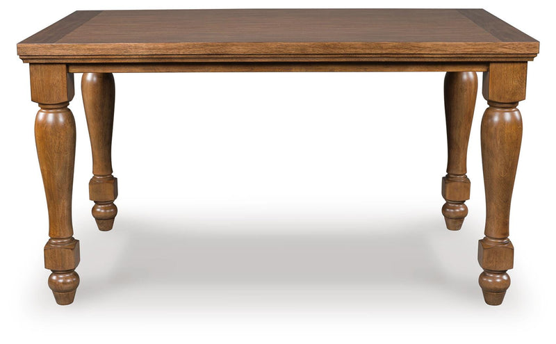 Ashley Furniture Greddinton dining room set with a wooden table and six upholstered chairs, shown from a head-on angle.
