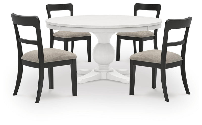 Ashley Furniture Greddinton dining room set with wooden table and six upholstered chairs, modern design for dining space.