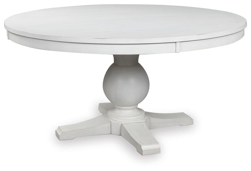 Ashley Furniture Greddinton dining room set with a wooden table and upholstered chairs, shown from an angled side view.