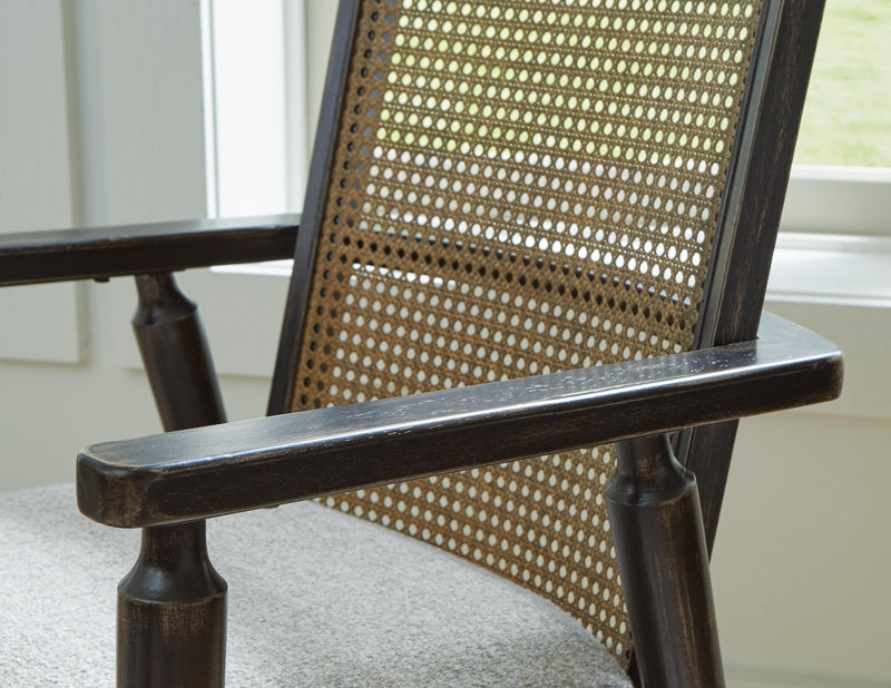 Ashley Furniture Galliden dining arm chair with upholstered seat and wooden frame, detailed view of elegant dining chair design.