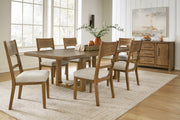 Ashley Furniture Cabalynn dining server with wood finish, featuring multiple drawers and storage compartments for dining room organization.