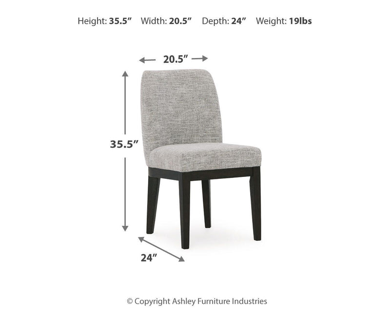 Ashley Furniture Burkhaus dining room set with a wooden table and six upholstered chairs, elegant and modern for dining spaces.