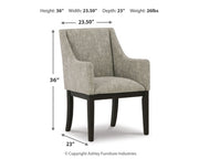 Ashley Furniture Burkhaus dining arm chair with upholstered seat and wooden frame, showcasing elegant design and comfortable seating.