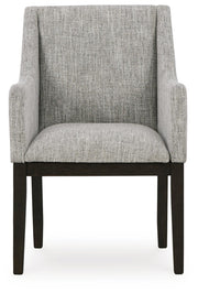 Ashley Furniture Burkhaus dining room set with a wooden table and matching chairs, shown from a head-on angle.