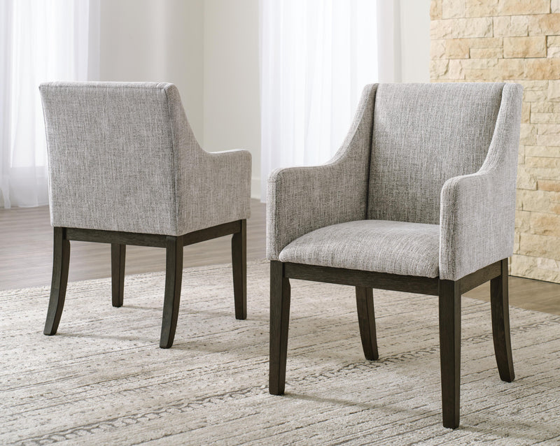 Ashley Furniture Burkhaus dining room set with a wooden table and six chairs, featuring a classic design and elegant finish.