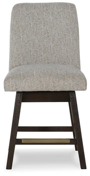 Ashley Furniture Burkhaus dining room set with a wooden table and matching chairs, shown from a head-on perspective.