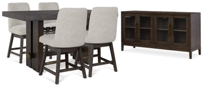 Ashley Furniture Burkhaus dining room set with a table and matching chairs in a modern, elegant design.