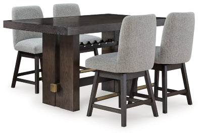 Ashley Furniture Burkhaus dining room set with a wooden table and matching chairs, modern design in a spacious dining area.