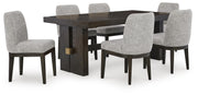 Ashley Furniture Burkhaus dining room set with a wooden table and matching chairs in a modern dining space.