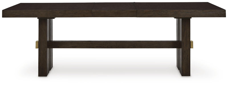 Ashley Furniture Burkhaus dining room set with a table and chairs, shown from a head-on view.