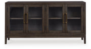 Ashley Furniture Burkhaus dining room set with a table and chairs, shown from a head-on angle in a stylish dining room setting.