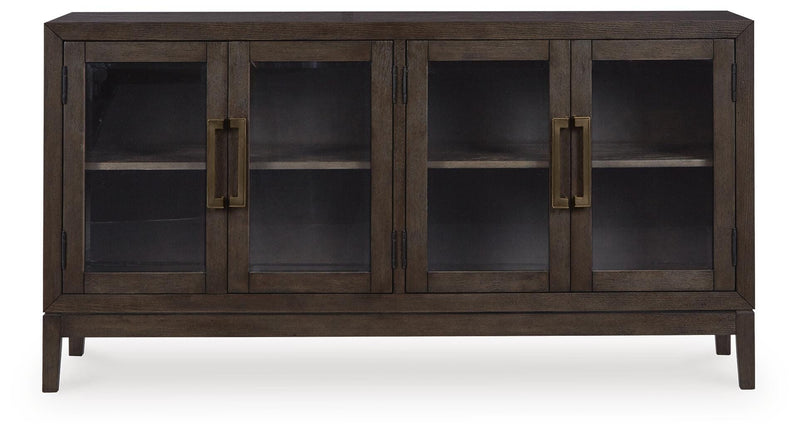 Ashley Furniture Burkhaus dining room set with a table and chairs, shown from a head-on angle in a stylish dining room setting.