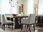 Ashley Furniture Burkhaus dining room set with a wooden table and matching chairs, stylish and perfect for a modern dining space.