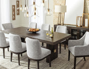 Ashley Furniture Burkhaus dining room set with a wooden table and matching chairs, perfect for a modern dining space.