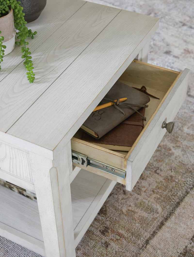 Ashley Furniture Robbinsdale End Table with open shelf design, wooden finish, and classic style for living room decor.