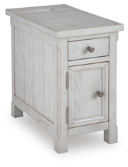 Ashley Furniture Robbinsdale chairside end table with a dark wood finish, angled design, and compact style for small space living.