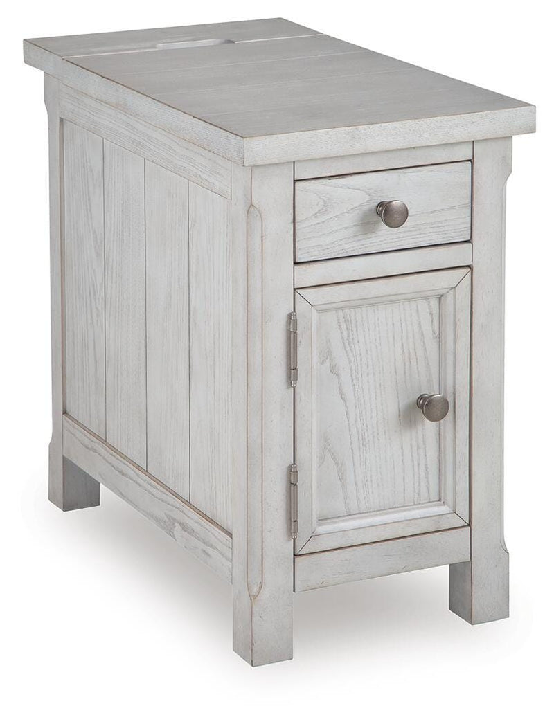 Ashley Furniture Robbinsdale chairside end table with a dark wood finish, angled design, and compact style for small space living.