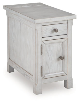 Ashley Furniture Robbinsdale chairside end table with a dark wood finish, angled design, and compact style for small space living.