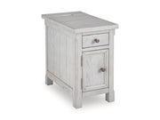 Ashley Furniture Robbinsdale chairside end table with a dark wood finish, featuring a compact design and storage drawer.
