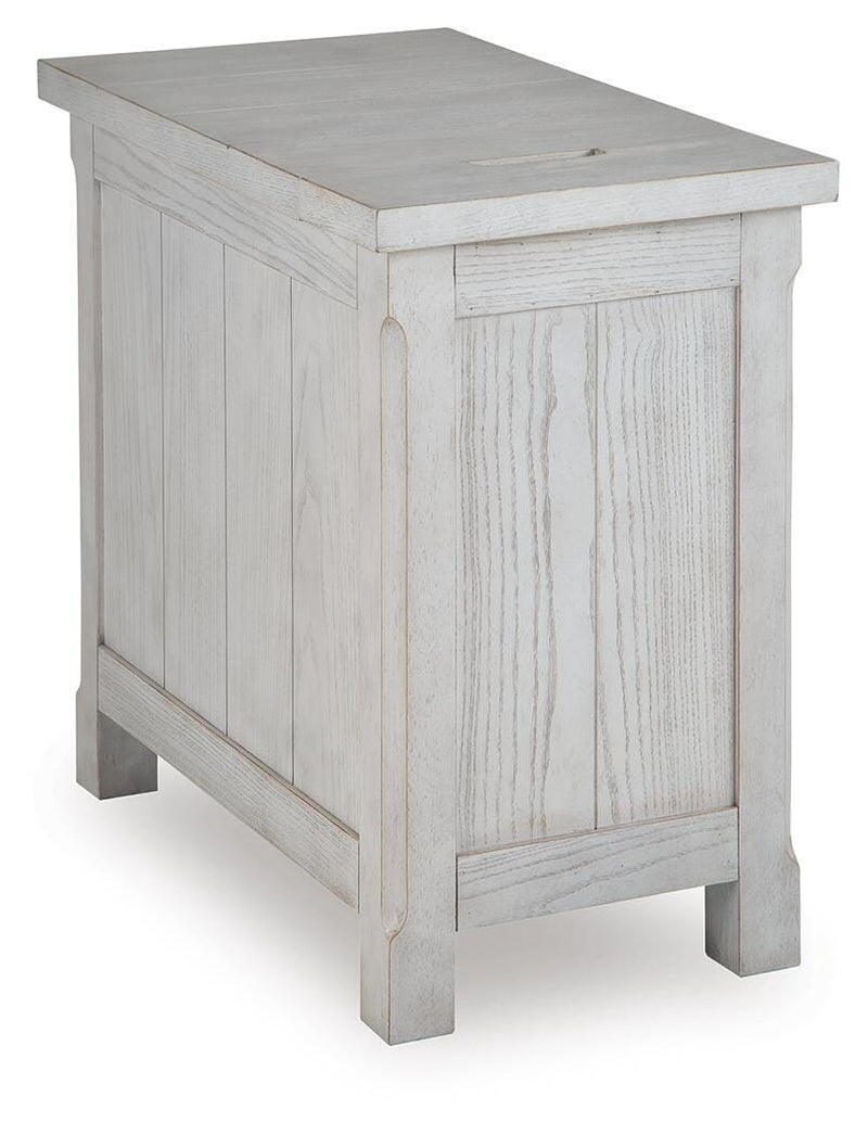 Ashley Furniture Robbinsdale chairside end table with wooden top and tapered legs, designed for convenient side table use.