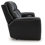 Ashley Furniture 5Z-Comfort Power Reclining Sofa with plush upholstery and built-in recline mechanism, shown from the side.