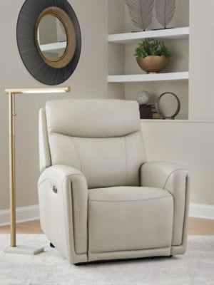 Ashley Furniture Pincara Power AutoGlide Recliner in dark leather, showcasing plush cushioning and sleek design.