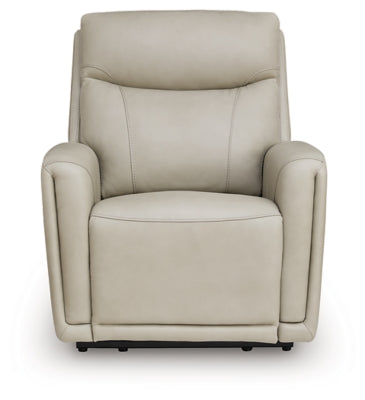 Ashley Furniture Pincara Power AutoGlide Recliner with plush upholstery and adjustable headrest, shown in a head-on view.