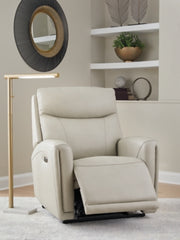 Ashley Furniture Pincara Power AutoGlide Recliner in open position with plush upholstery and padded armrests.
