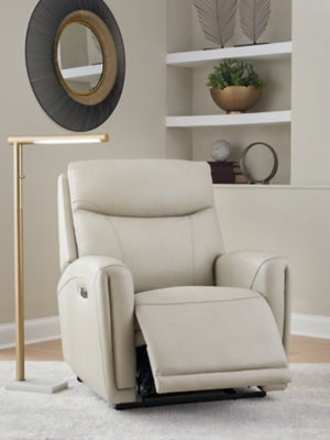 Ashley Furniture Pincara Power AutoGlide Recliner in open position with plush upholstery and padded armrests.